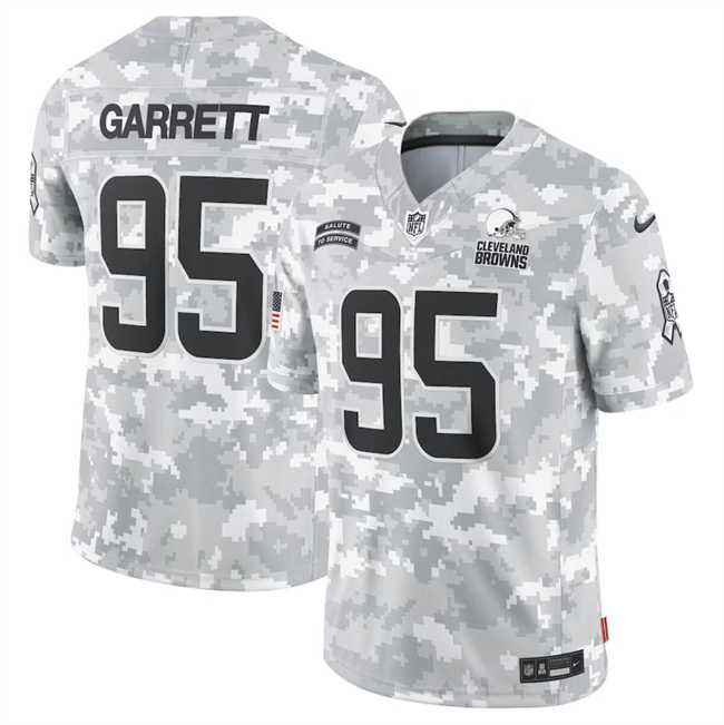 Men%27s Cleveland Browns #95 Myles Garrett 2024 Arctic Camo Salute To Service Limited Stitched Jersey Dyin